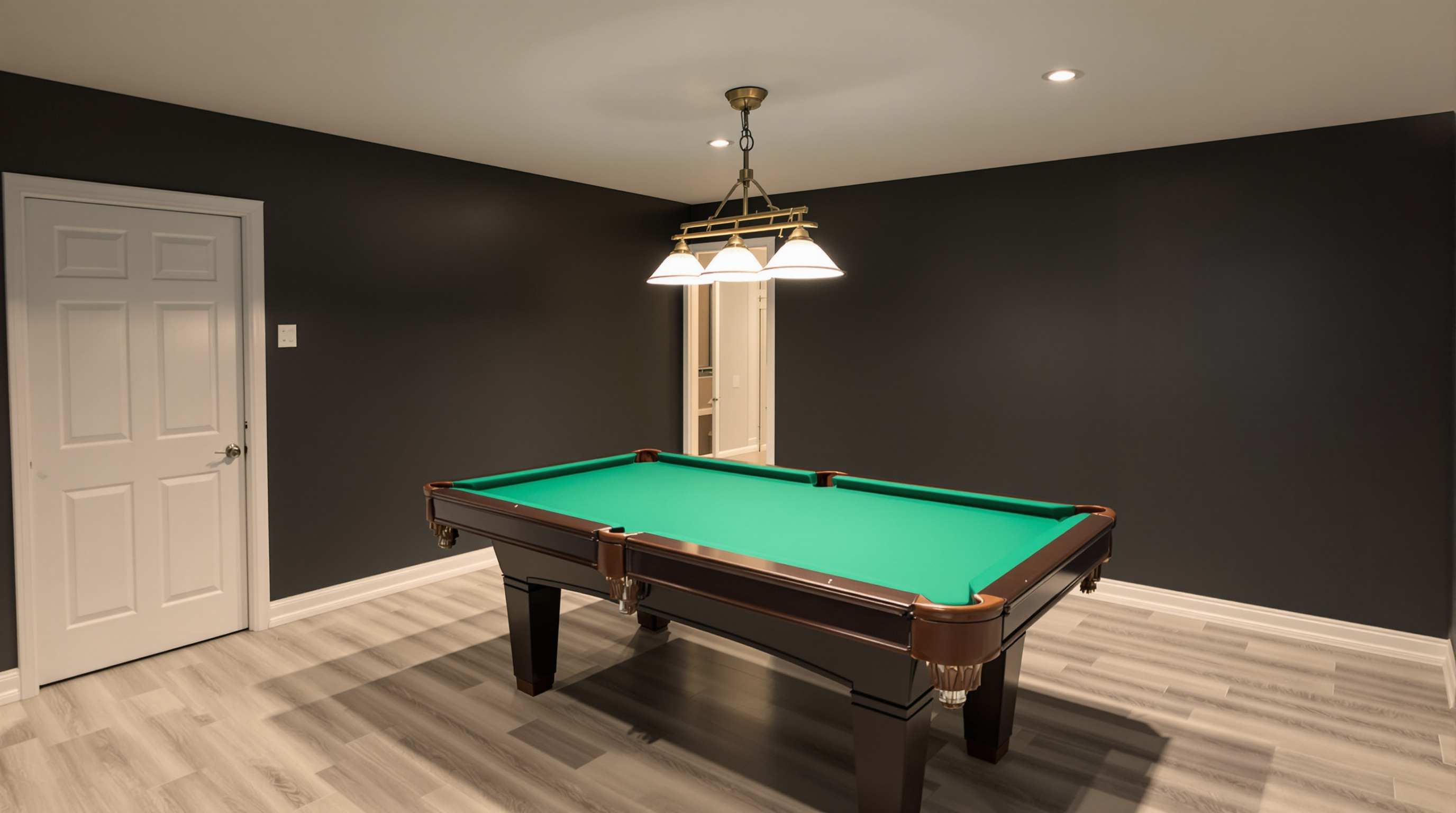 A finished basement with comfortable living space
